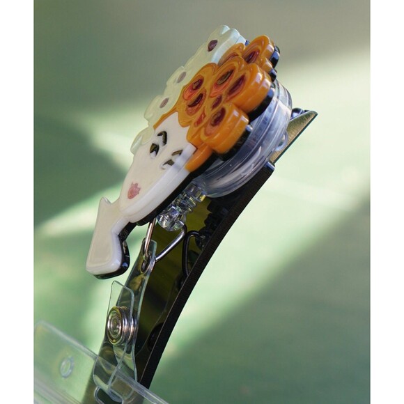 Acrylic Cute Curly Hair Girl Retractable ID Badge Reel ID Holder. - Picture 4 of 4